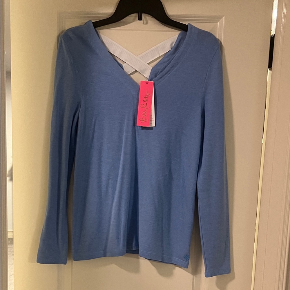 Lilly Pulitzer Blue V-Neck Long Sleeve Top
